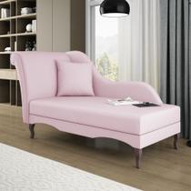 Divã Recamier Chaise Longue Valentina Clássico com Pés de Madeira Bouclê Rosê - Desk Design Divã Recamier Chaise Longue Valentina Clássico com Pés de Madeira Bouclê Rosê - Desk Design