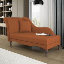 Divã Recamier Chaise Longue Valentina Clássico com Pés de Madeira Bouclê Terracota - Desk Design