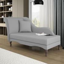 Divã Recamier Chaise Longue Valentina Clássico com Pés de Madeira Linho Cinza - Desk Design