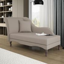 Divã Recamier Chaise Longue Valentina Clássico com Pés de Madeira Suede Bege - Desk Design Divã Recamier Chaise Longue Valentina Clássico com Pés de Madeira Suede Bege - Desk Design
