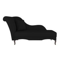 Divã Recamier Chaise Longue Valentina Clássico com Pés de Madeira Veludo Preto - Abmaza