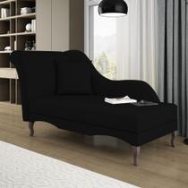 Divã Recamier Chaise Longue Valentina Clássico com Pés de Madeira Veludo Preto - Desk Design