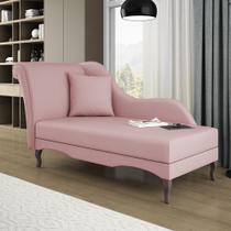 Divã Recamier Chaise Longue Valentina Clássico com Pés de Madeira Veludo Rosê - Desk Design Divã Recamier Chaise Longue Valentina Clássico com Pés de Madeira Veludo Rosê - Desk Design