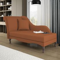 Divã Recamier Chaise Longue Valentina Clássico com Pés de Madeira Veludo Terracota - Desk Design