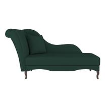 Divã Recamier Chaise Longue Valentina Clássico com Pés de Madeira Veludo Verde Escuro - Abmaza Divã Recamier Chaise Longue Valentina Clássico com Pés de Madeira Veludo Verde Escuro - Abmaza
