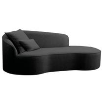 Divã Recamier Curvo Sala de Estar Inglaterra Lado Direito 200cm Linho Preto - INCASA DECOR