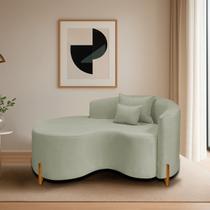 Divã Recamier Curvo Sala de Estar Recepção Inglaterra 150cm Pés Madeira Lado Esquerdo Bouclé