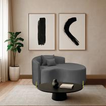 Divã Recamier Curvo Sala de Estar Recepção Inglaterra 150cm Pés Metal Dourado Lado Direito Linho