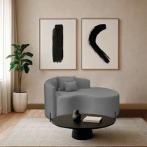 Divã Recamier Curvo Sala de Estar Recepção Inglaterra 150cm Pés Metal Preto Lado Direito Bouclé