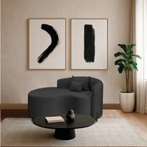 Divã Recamier Curvo Sala de Estar Recepção Inglaterra 150cm Pés Metal Preto Lado Esquerdo Linho