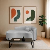 Divã Recamier Curvo Sala de Estar Recepção Inglaterra 200cm Pés Metal Preto Lado Esquerdo Linho