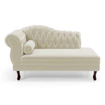 Divã Recamier Lavínia Clássico 120cm Capitonê com Pés de Madeira Bouclê Bege - Abmaza Divã Recamier Lavínia Clássico 120cm Capitonê com Pés de Madeira Bouclê Bege - Abmaza