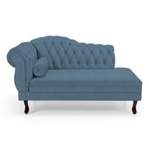 Divã Recamier Lavínia Clássico 120cm Capitonê com Pés de Madeira Linho Azul - Abmaza Divã Recamier Lavínia Clássico 120cm Capitonê com Pés de Madeira Linho Azul - Abmaza