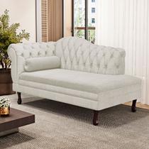 Divã Recamier Lavínia Clássico 120cm Capitonê com Pés de Madeira Linho Bege - Desk Design