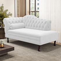 Divã Recamier Lavínia Clássico 120cm Capitonê com Pés de Madeira material sintético Branco - Desk Design