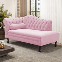 Divã Recamier Lavínia Clássico 120cm Capitonê com Pés de Madeira material sintético Rosa - Desk Design