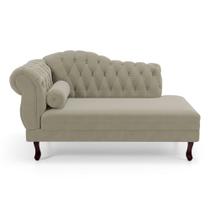 Divã Recamier Lavínia Clássico 120cm Capitonê com Pés de Madeira Suede Bege - Abmaza Divã Recamier Lavínia Clássico 120cm Capitonê com Pés de Madeira Suede Bege - Abmaza