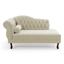 Divã Recamier Lavínia Clássico 120cm Capitonê com Pés de Madeira Suede Bege Claro - Abmaza Divã Recamier Lavínia Clássico 120cm Capitonê com Pés de Madeira Suede Bege Claro - Abmaza