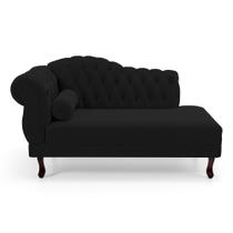 Divã Recamier Lavínia Clássico 120cm Capitonê com Pés de Madeira Suede Preto - Abmaza Divã Recamier Lavínia Clássico 120cm Capitonê com Pés de Madeira Suede Preto - Abmaza