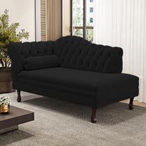 Divã Recamier Lavínia Clássico 120cm Capitonê com Pés de Madeira Suede Preto - Desk Design