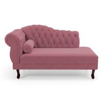 Divã Recamier Lavínia Clássico 120cm Capitonê com Pés de Madeira Suede Rosa - Abmaza Divã Recamier Lavínia Clássico 120cm Capitonê com Pés de Madeira Suede Rosa - Abmaza