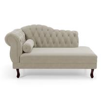 Divã Recamier Lavínia Clássico 120cm Capitonê com Pés de Madeira Veludo Bege Claro - Abmaza Divã Recamier Lavínia Clássico 120cm Capitonê com Pés de Madeira Veludo Bege Claro - Abmaza