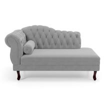 Divã Recamier Lavínia Clássico 120cm Capitonê com Pés de Madeira Veludo Cinza Claro - Abmaza