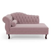 Divã Recamier Lavínia Clássico 120cm Capitonê com Pés de Madeira Veludo Rosé - Abmaza Divã Recamier Lavínia Clássico 120cm Capitonê com Pés de Madeira Veludo Rosé - Abmaza