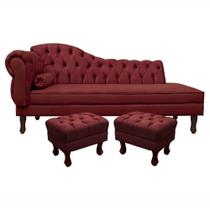 Divã Recamier Namoradeira Larissa 140cm com Capitonê - Direita + 02 Puffs Retrô Suede - Ecotec Decor