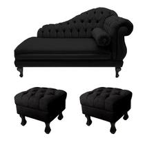 Divã Recamier Namoradeira Larissa 150cm + 2 Puffs Retrô Suede Preto Divã Recamier Namoradeira Larissa 150cm + 2 Puffs Retrô Suede Preto