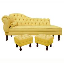 Divã Recamier Namoradeira Larissa 185cm com Capitonê - Direita + 02 Puffs Retrô Suede - Ecotec Decor