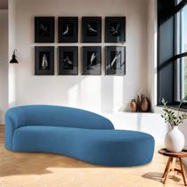 Divã Recamier Orgânico França 160cm Lado Direito Linho Azul Royal - Amarena Moveis