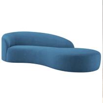 Divã Recamier Orgânico França 200cm Lado Direito Linho Azul Royal - Amarena Moveis