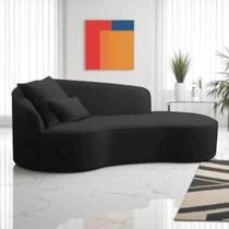 Divã Recamier Sofá Curvo Sala de Tv e Estar Recepção Inglaterra 150cm Lado Direito Bouclé Preto- MABE MAGAZINE