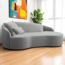 Divã Recamier Sofá Curvo Sala De Tv E Estar Recepção Inglaterra 150cm Lado Direito Linho Cinza- Mabe Magazine