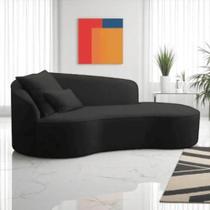 Divã Recamier Sofá Curvo Sala De Tv E Estar Recepção Inglaterra 150cm Lado Direito Linho Preto- Mabe Magazine