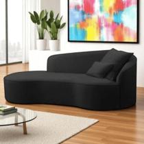 Divã Recamier Sofá Curvo Sala de Tv e Estar Recepção Inglaterra 150cm Lado Esquerdo Linho Preto- MABE MAGAZINE