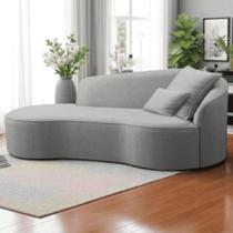 Divã Recamier Sofá Curvo Sala De Tv E Estar Recepção Inglaterra 200cm Lado Esquerdo Linho Cinza- Mabe Magazine