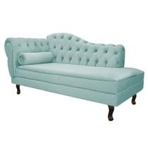 Divã Recamier Sofá Juliana 140cm Lado Direito Suede Azul Tiffany Sala de Estar Recepção Quarto Escritório Capitonê Luis XV - AM Decor Divã Recamier Sofá Juliana 140cm Lado Direito Suede Azul Tiffany Sala de Estar Recepção Quarto Escritório Capitonê Luis XV - AM Decor