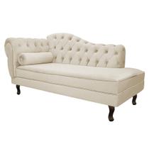 Divã Recamier Sofá Juliana 140cm Lado Direito Suede Bege Sala de Estar Recepção Quarto Escritório Capitonê Luis XV - AM Decor