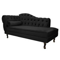 Divã Recamier Sofá Juliana 140cm Lado Direito Suede Preto Sala de Estar Recepção Quarto Escritório Capitonê Luis XV - AM Decor