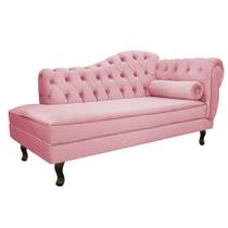 Divã Recamier Sofá Juliana 140cm Lado Esquerdo Suede Rosa Bebê Sala de Estar Recepção Quarto Escritório Capitonê Luis XV - AM Decor Divã Recamier Sofá Juliana 140cm Lado Esquerdo Suede Rosa Bebê Sala de Estar Recepção Quarto Escritório Capitonê Luis XV - AM Decor