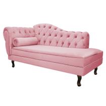 Divã Recamier Sofá Juliana 160cm Lado Direito Suede Rosa Bebê Sala de Estar Recepção Quarto Escritório Capitonê Luis XV - AM Decor