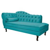Divã Recamier Sofá Juliana 185cm Lado Direito Suede Azul Turquesa - AM Decor