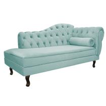 Divã Recamier Sofá Juliana 185cm Lado Esquerdo Suede Azul Tiffany Sala de Estar Recepção Quarto Escritório Capitonê Luis XV - AM Decor