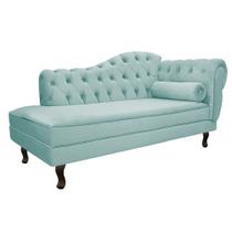 Divã Recamier Sofá Juliana 185cm Lado Esquerdo Suede Azul Tiffany Sala de Estar Recepção Quarto Escritório Capitonê Luis XV - AM Decor