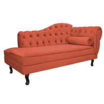 Divã Recamier Sofá Juliana 185cm Lado Esquerdo Suede Terracota Sala de Estar Recepção Quarto Escritório Capitonê Luis XV - AM Decor