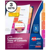 Divider Avery para encadernadores de 3 anéis, 5 abas por conjunto, 3 conjuntos Divider Avery para encadernadores de 3 anéis, 5 abas por conjunto, 3 conjuntos