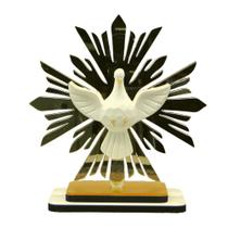 Divino Espírito Santo Cruz adorno de mesa em acrílico espelhado dourado e resina - Arte Relicário
