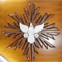 Divino Espírito Santo parede e porta, madeira e branco 35cm - Arte Relicário